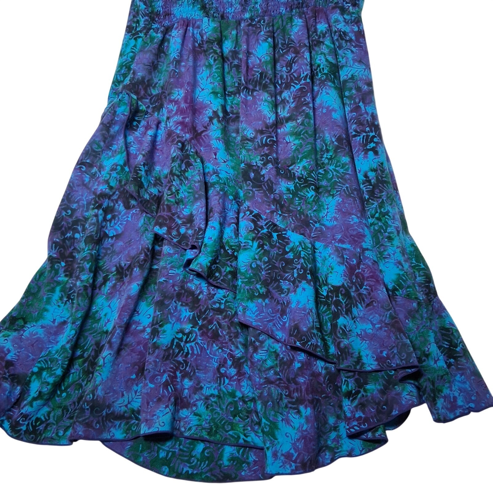 Peppermint Bay Dress Small Blue Batik Ruffled Whimsical Fairy Hippie Sundress