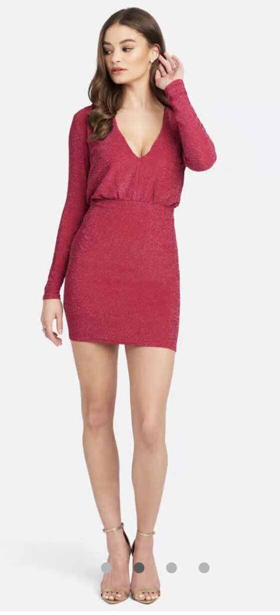 NWT BEBE SIZE L Red Blouson Glitter Lurex Mini Dress Sexy & Attractive!!