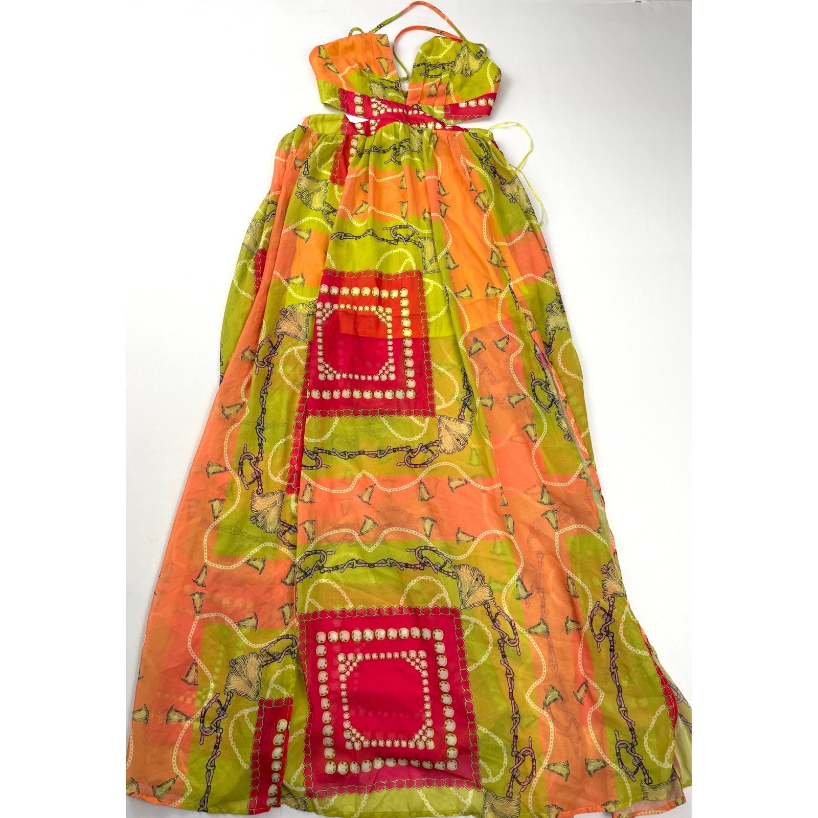 Miss Avenue Maxi Dress Halter Cutout Chain Print Party Dress Large
