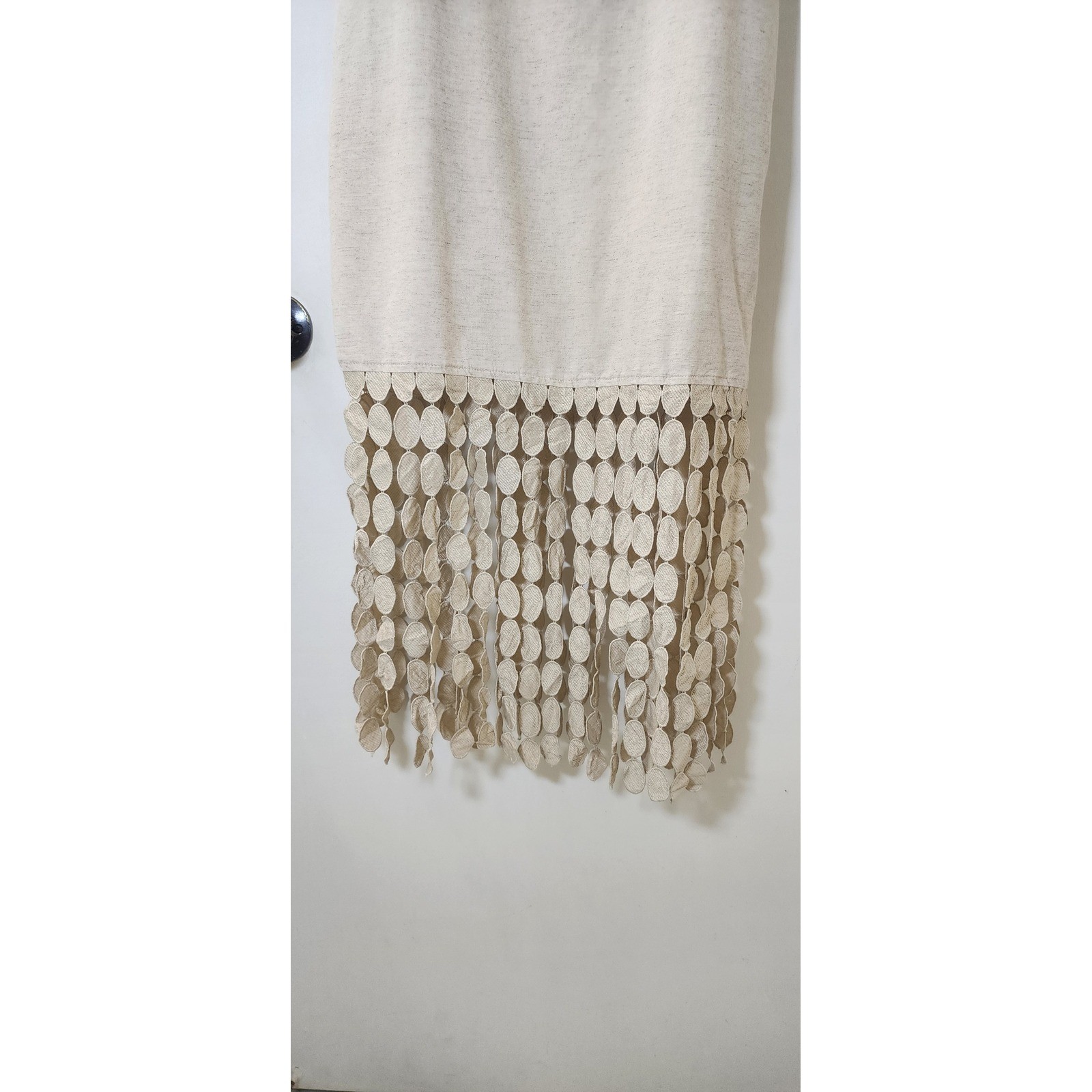 Strut & Bolt Beige Circle Fringe Hem Midi Dress Striped Straps Pockets Size M