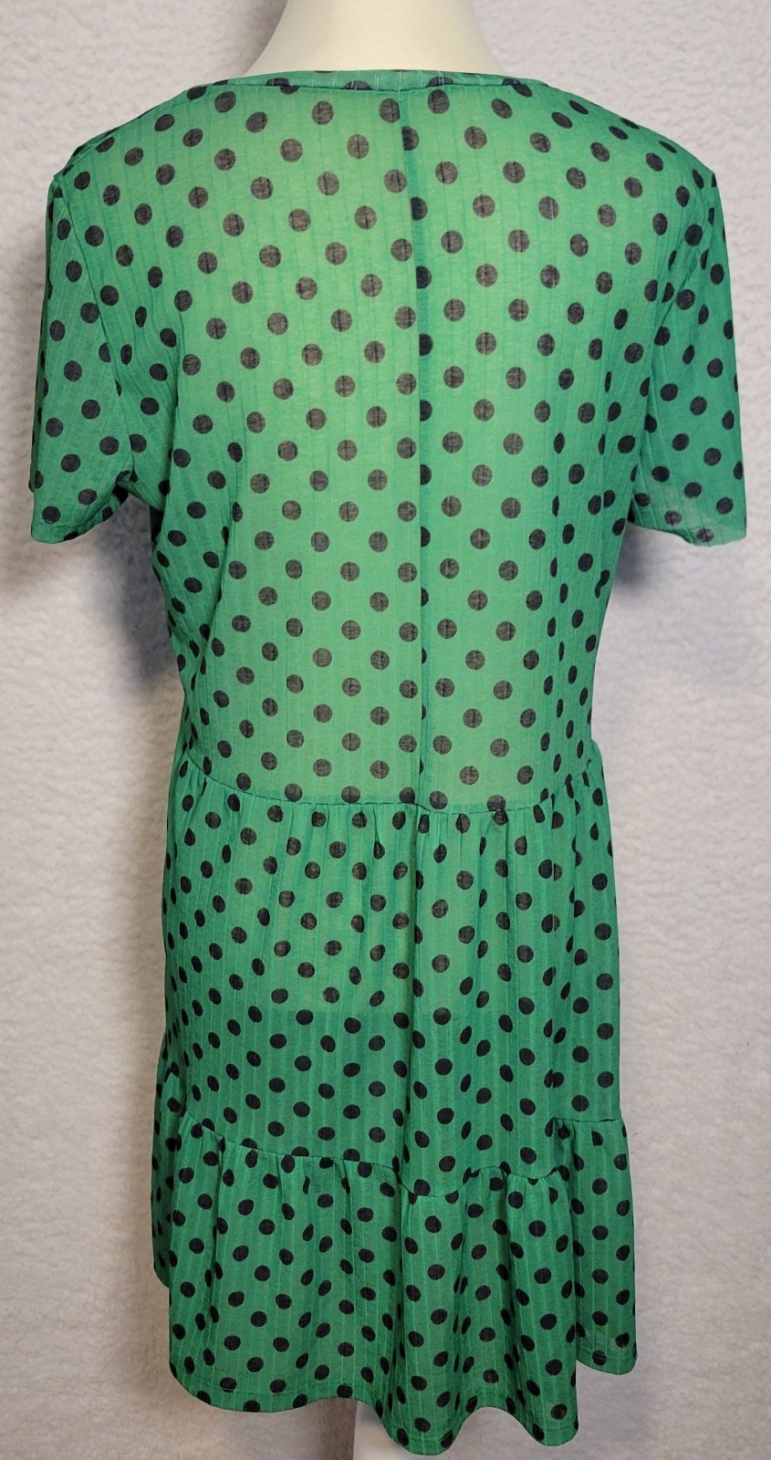 Zara Basic Women’s Dress Size Large Polka Dots Lightweight Green Semi Sheer 1002