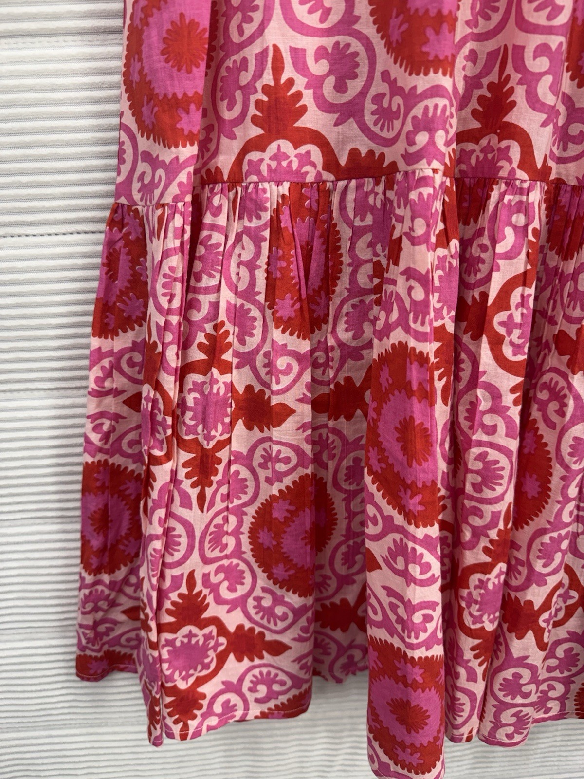 Sal Rosa Ruffle Flutter Sleeve Cotton Midi Vibrant Dress Pink Red Size 10