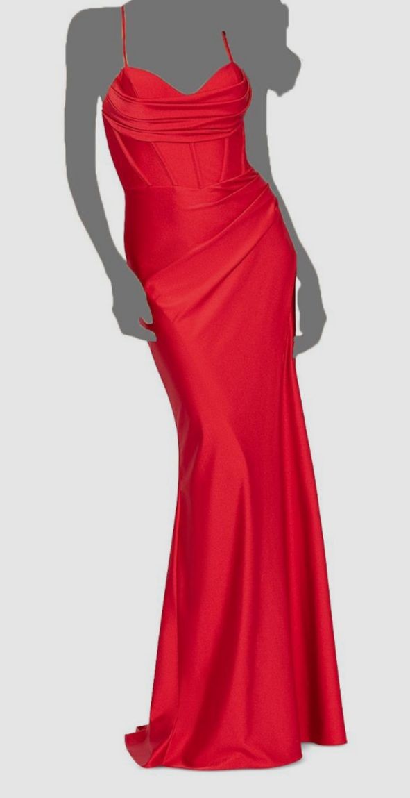 Aqua Women’s Red Satin Draped Corset Sweetheart Lace-Up Gown Dress Size 6