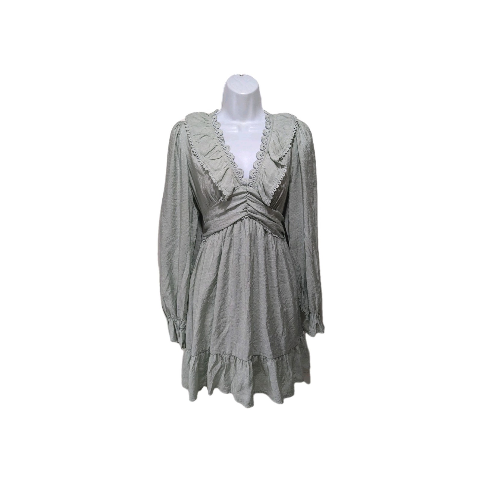 By The River Cottagcore Long Sleeve Babydoll Midi Dress Womens M Whimsical Peasa