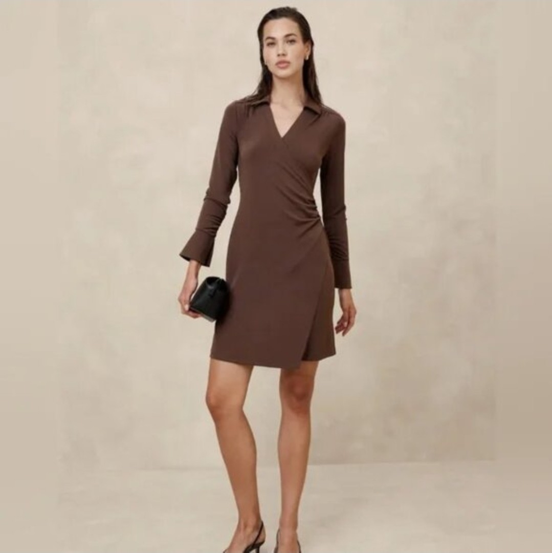 NWT $90 Banana Republic Faux Wrap Dress in Chocolate Brown / Dark Oak XL