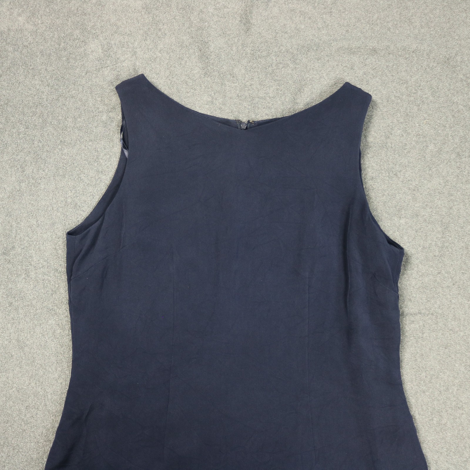 Amanda Smith 100% Silk Knee Length Sheath Dress Career Sleeveless Navy Blue 18