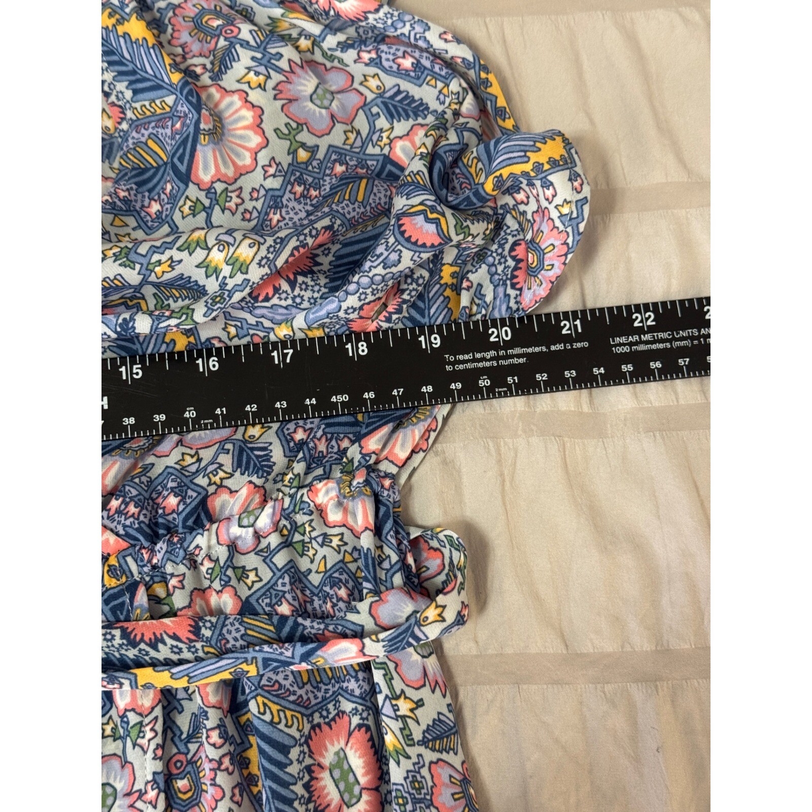 Ella Moss Maxi Dress Floral Print V Neck Tie Waist Casual Blue Size L