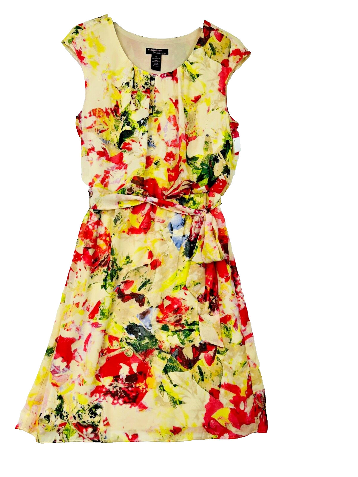 Robbie Bee Ruffle Dress Women 12 NEW Graphic Floral Sleeveless Flounce A-Line