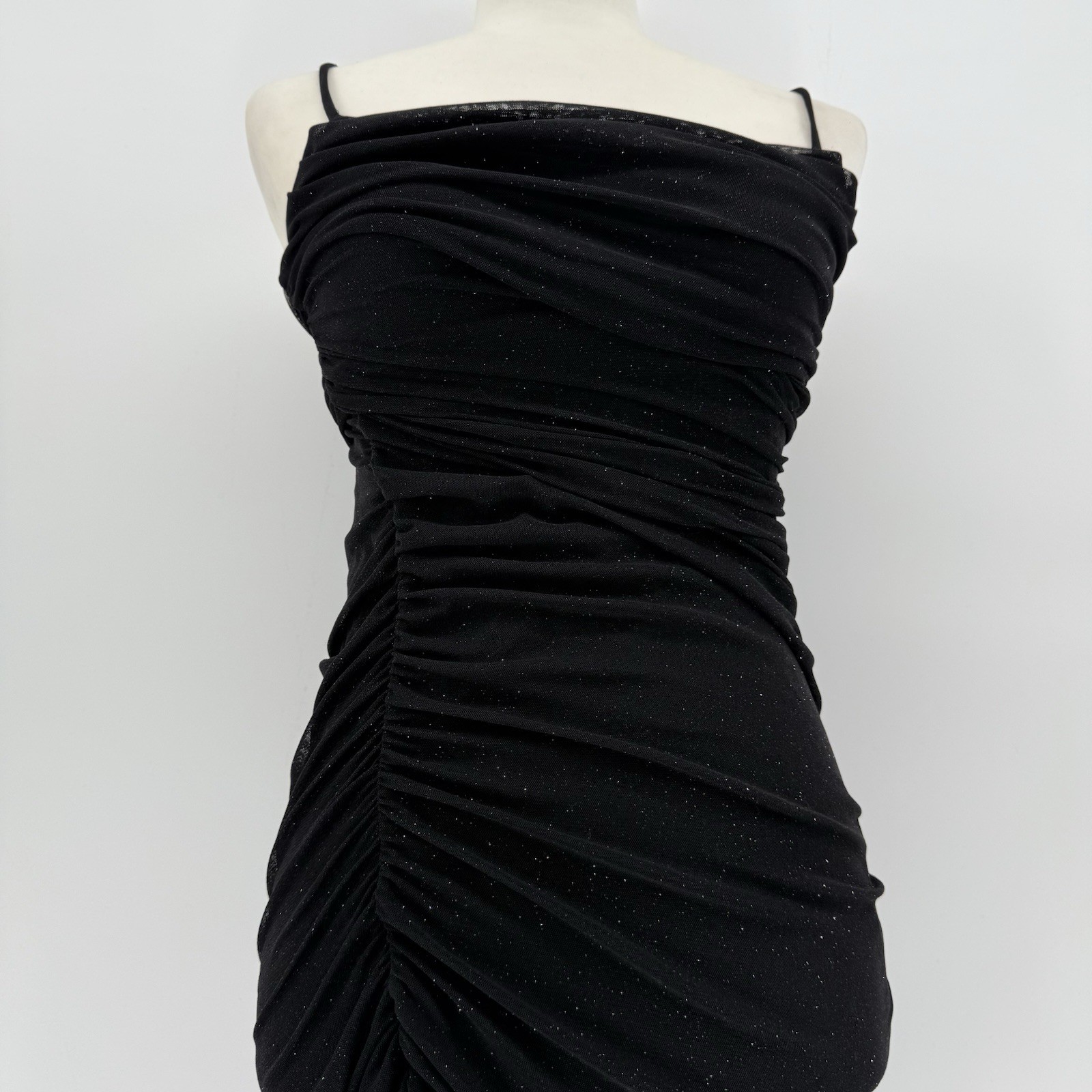 Y2K Black Mesh Glitter Ruched Slip Midi Dress Midi 2000s Club True Vintage Small