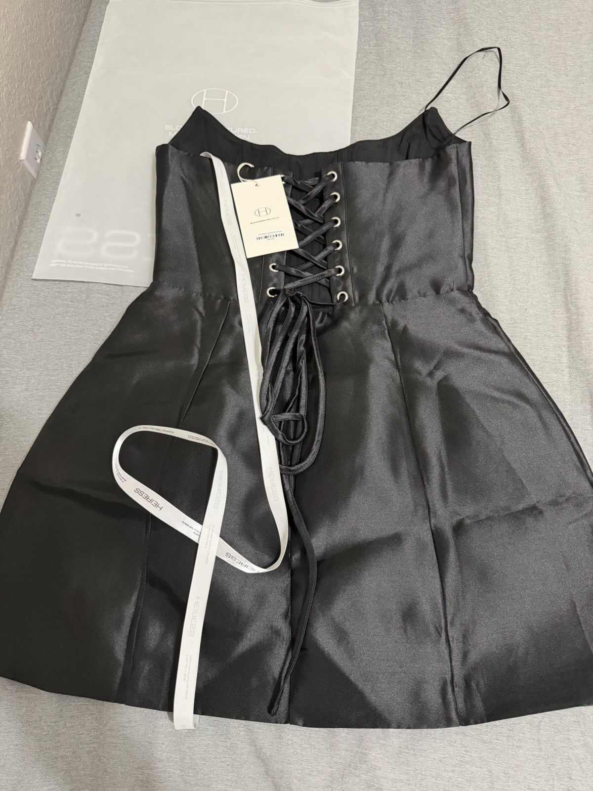 NWT Heiress Beverly Hills Sheen Corset MiniDress Black Small S Strapless Bodycon