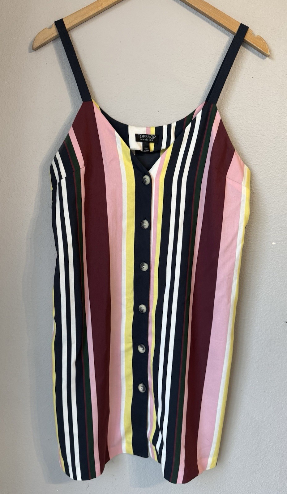 Topshop Multicolor Vertical Stripe Button-Front Dress Women’s Size 8 Sleeveless