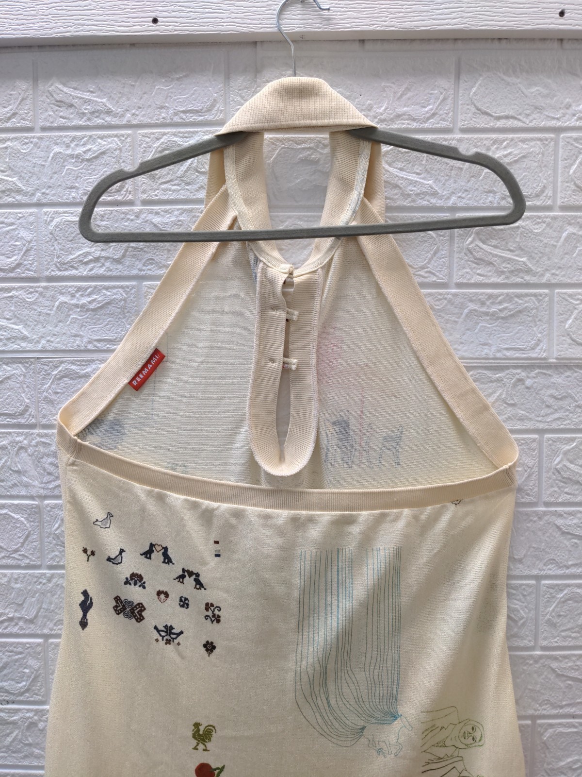 Pre-owned Reemami Halter Maqlouba Knitted Dress Cream Sz M (See Desc.)