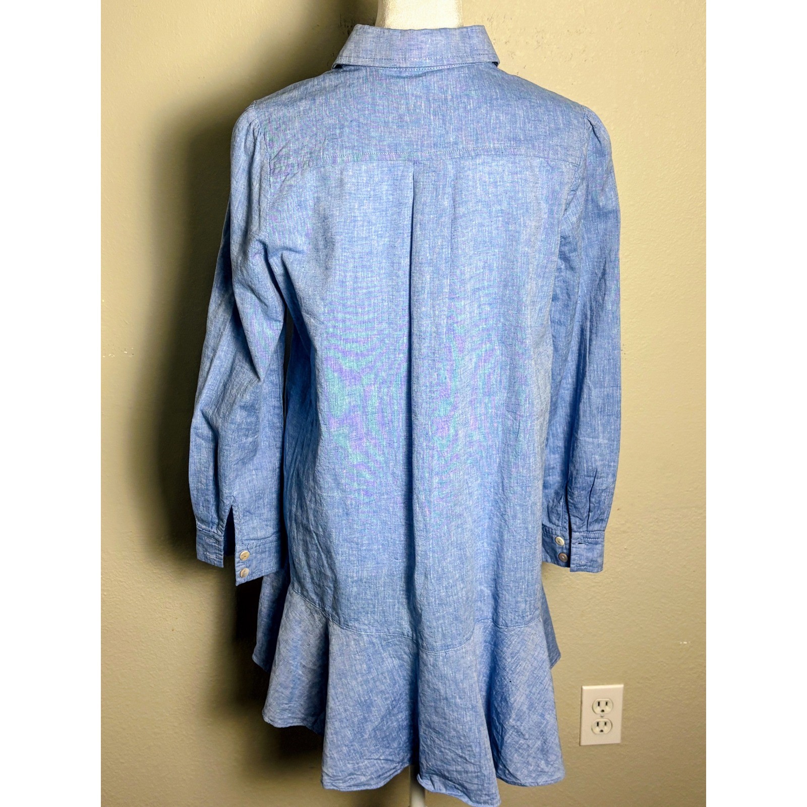 Tuckernuck Callahan Blue Chambray Ruffle Hem Shirt Dress XS Y20060T