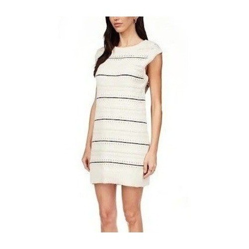 Sanctuary Textured Mod Mini Dress Small Cream Black Knit Stripe Chunky Fisherman