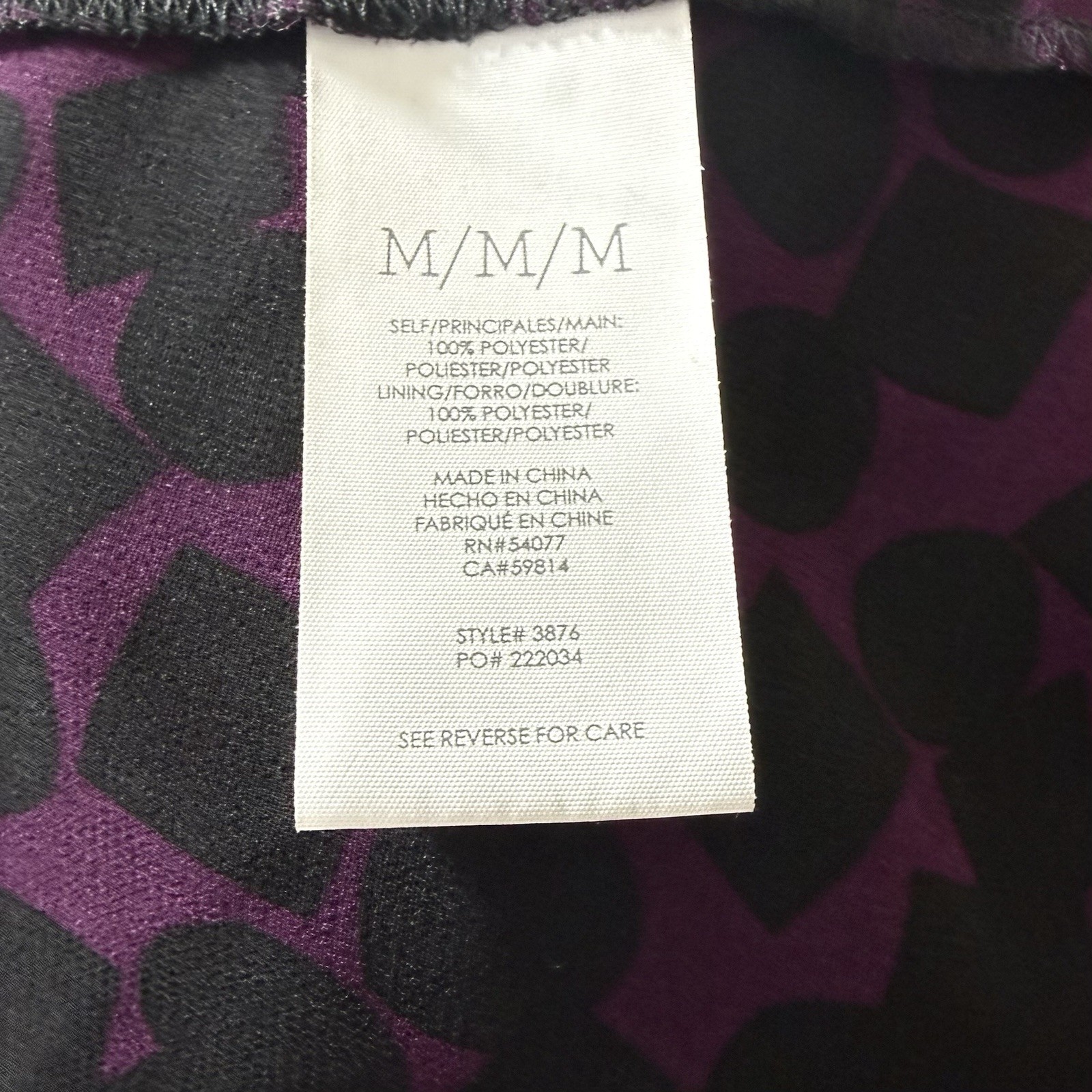 Cabi Dress Shell Womens M Purple Black Abstract Ruffle Ultra Sheer Lightweight