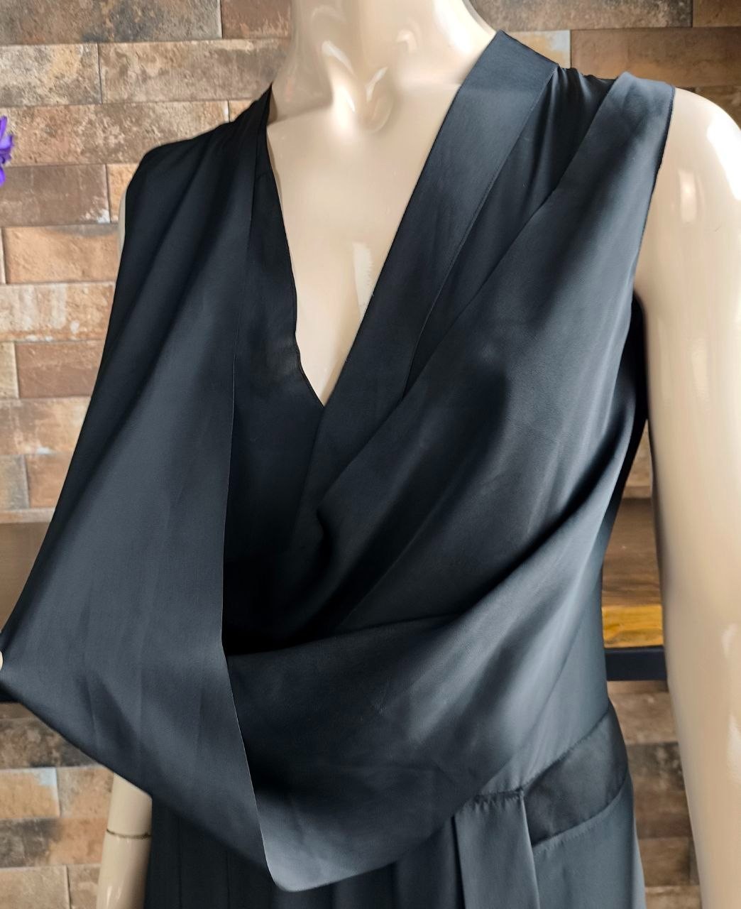 Cedric Charlier 2013 Black Asymmetric Pleated Evening Avant-garde Dress IT42