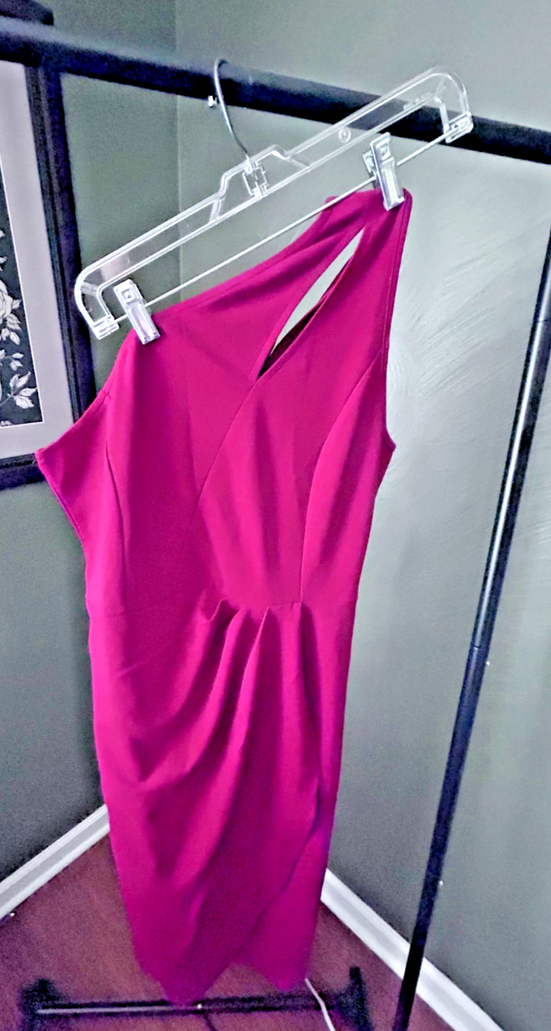 PrettyGarden One Shoulder Red Ruched Bodycon Dress Size L NWT Elegant