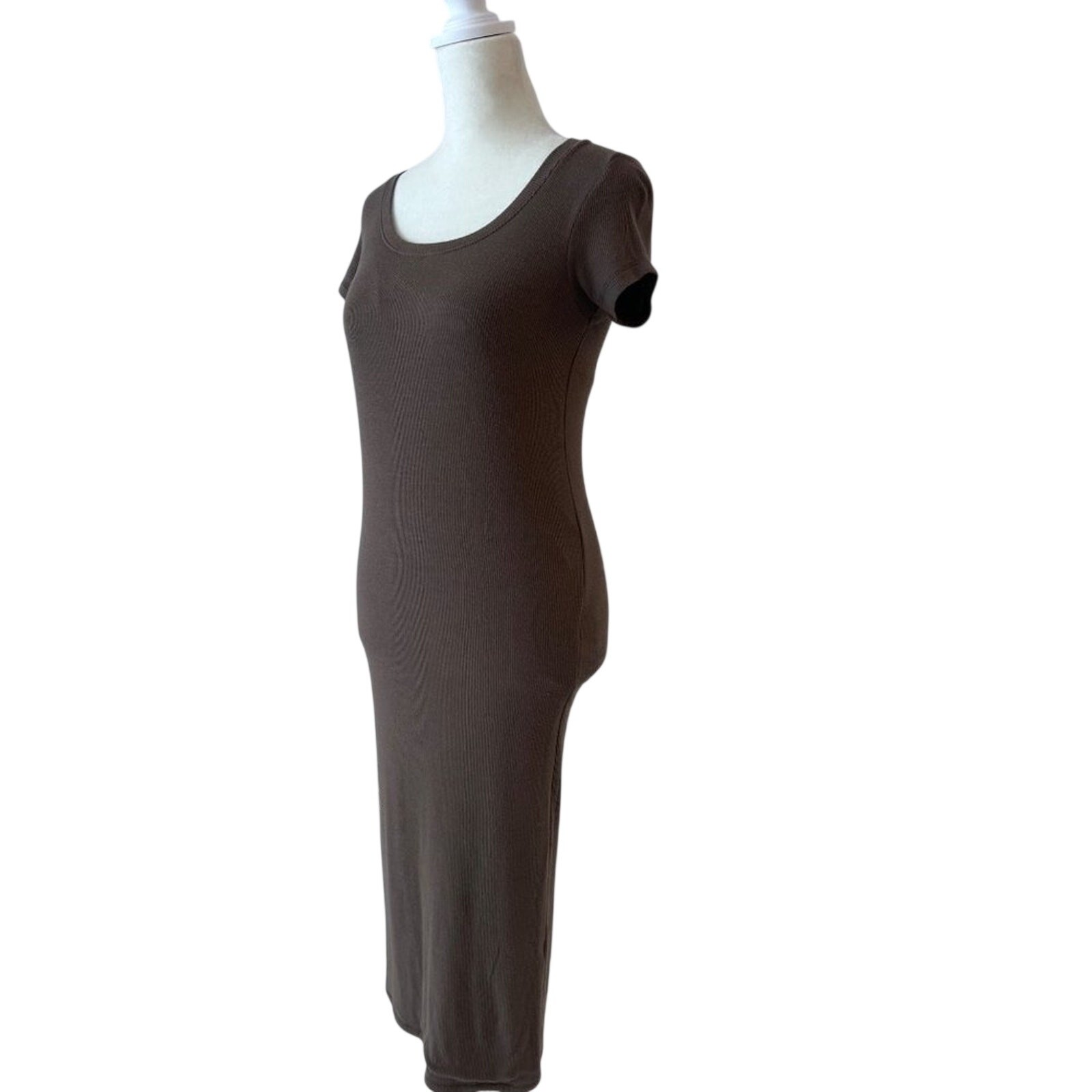 ATM Anthony Thomas Melillo Ribbed Midi Dress Olive Brown Bodycon Stretch sz XS