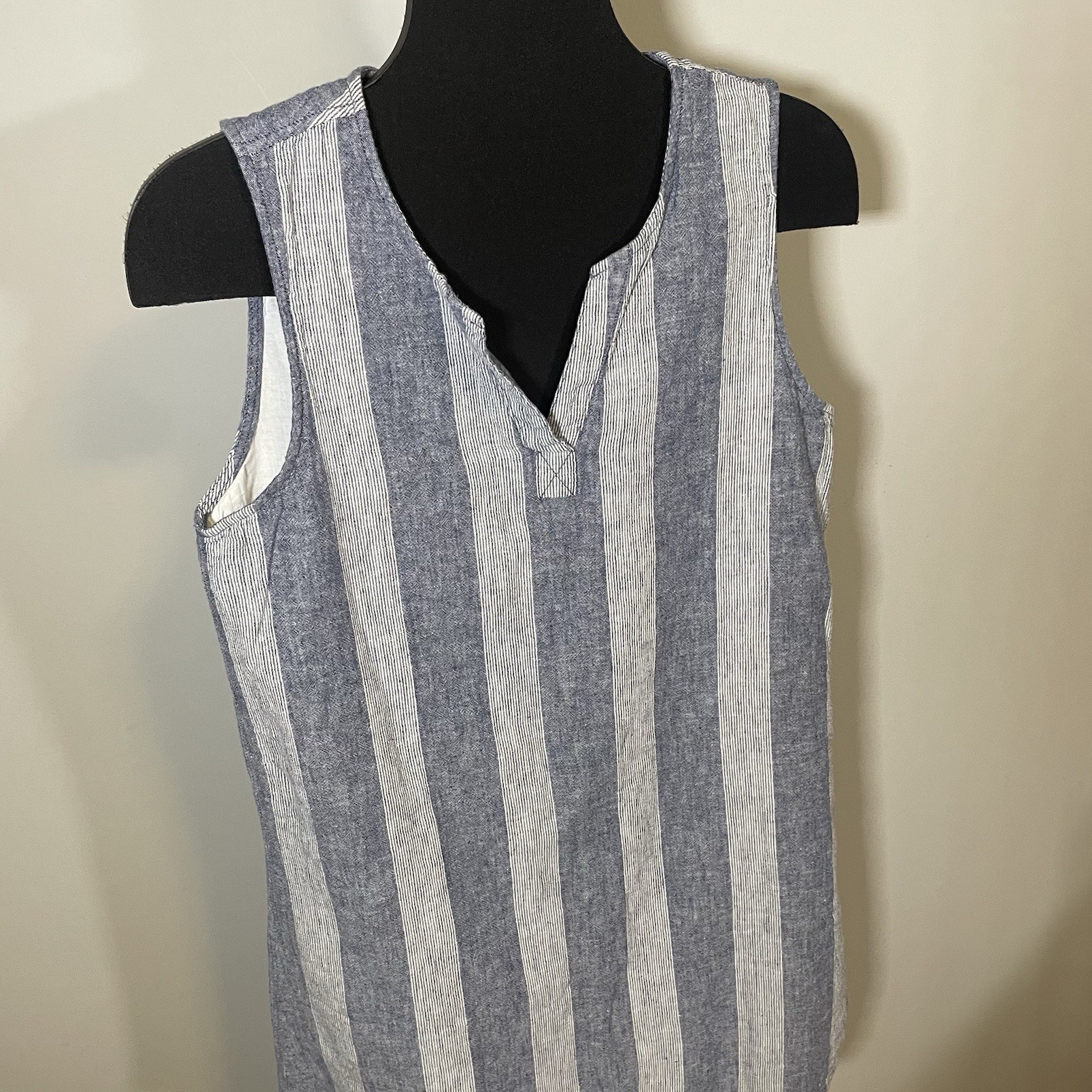 Beach Lunch Lounge Sz M Cotton / LINEN Blend Stripe Sleeveless Shift Dress Lined
