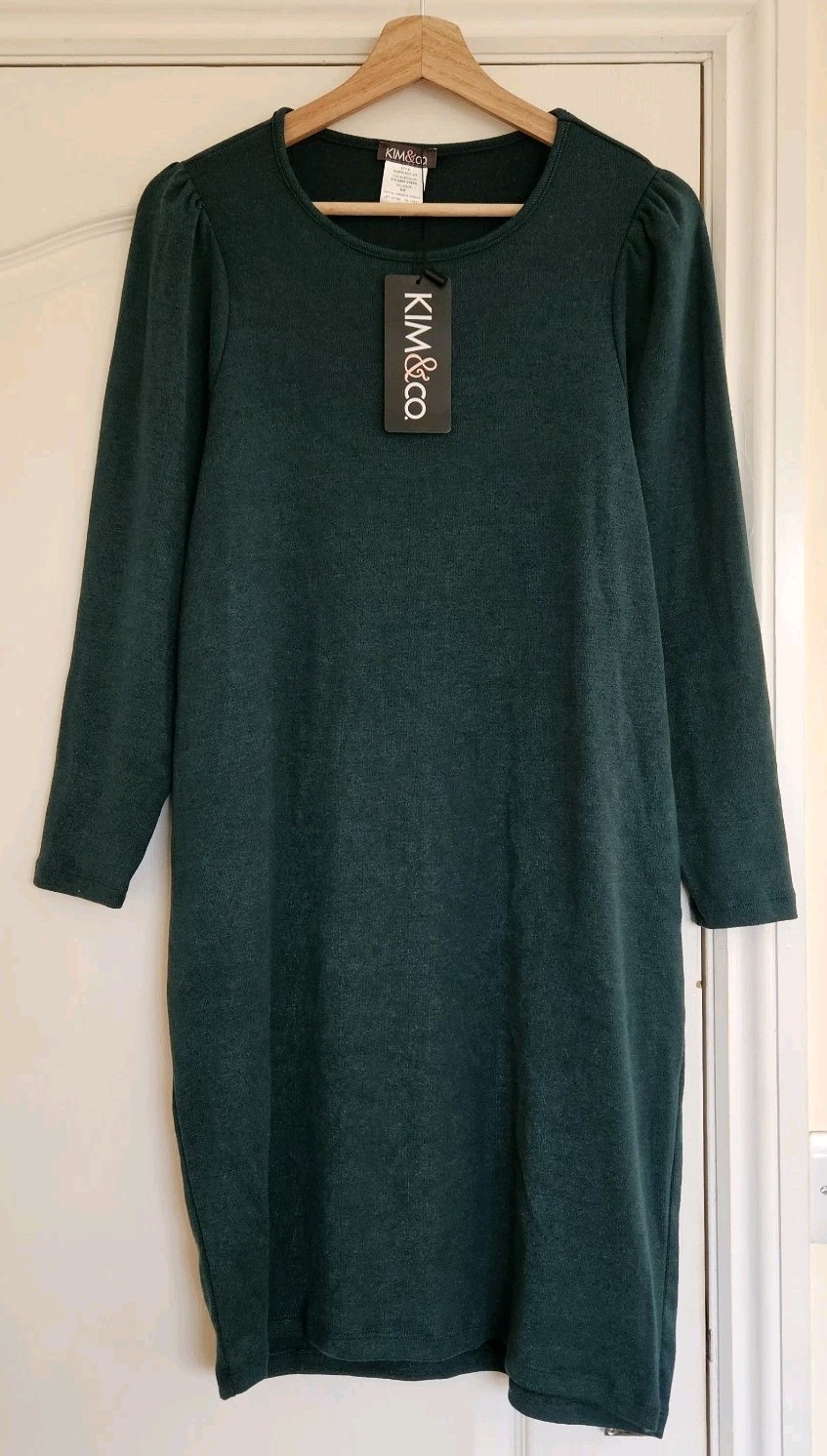Kim & Co Divine Knit Round Neck Long Sleeve Dress, Deep Green, Size S
