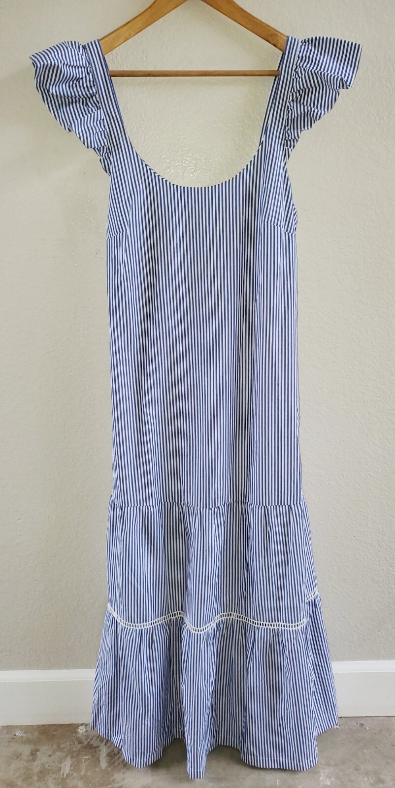 NWT Brooke Wright Cha Cha Maxi Dress Size Small Blue White Stripe Ruffled
