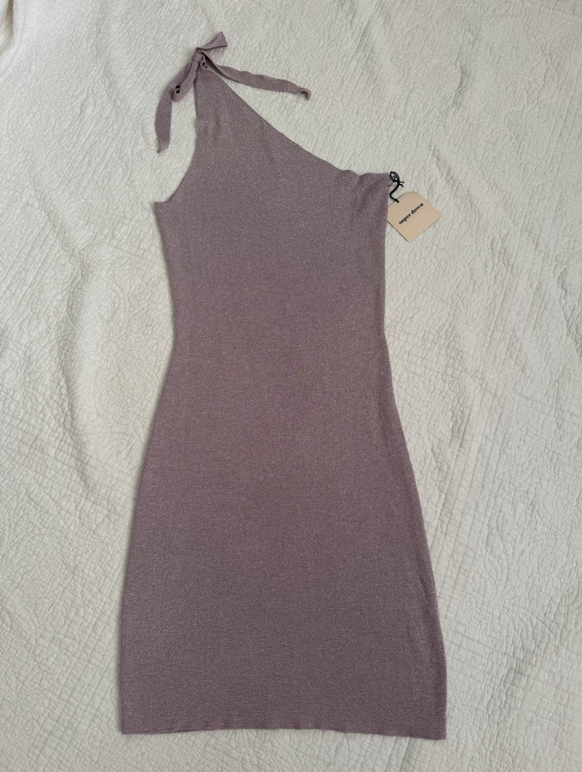 superdown Purple Knit One Shoulder Tie Strap Stretch Bodycon Mini Dress XS