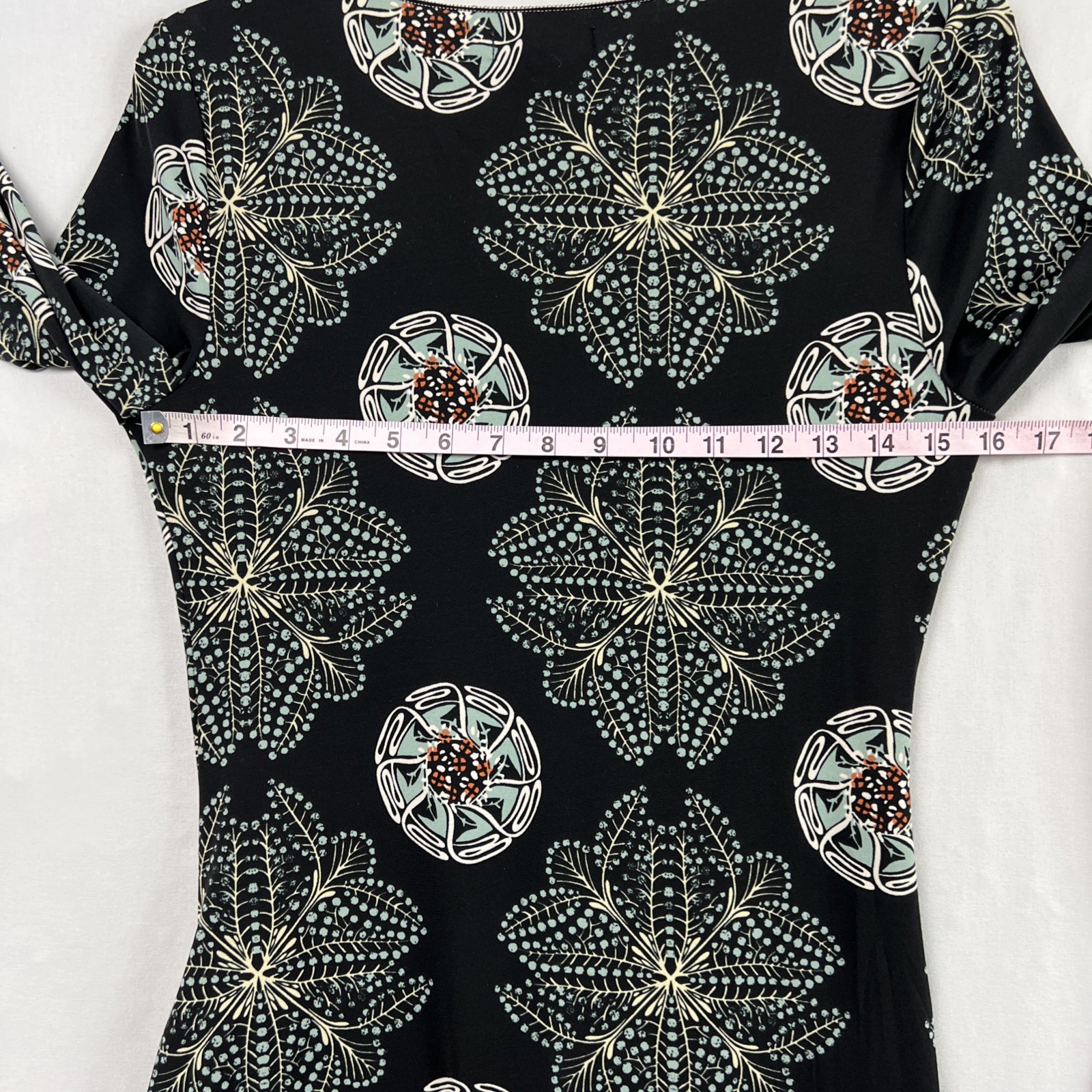Max Edition Dress Womens Medium Black Floral Knot Waist Boho Stretch Pullover