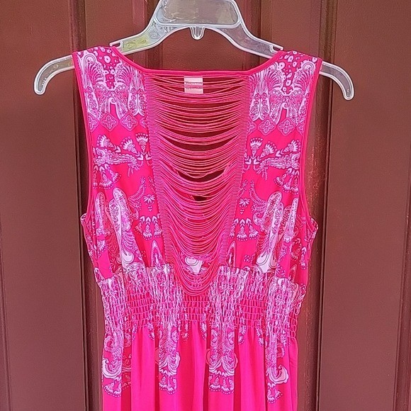 Unbranded Silk Blend Maxi Pink Floral Sleeveless Dress M