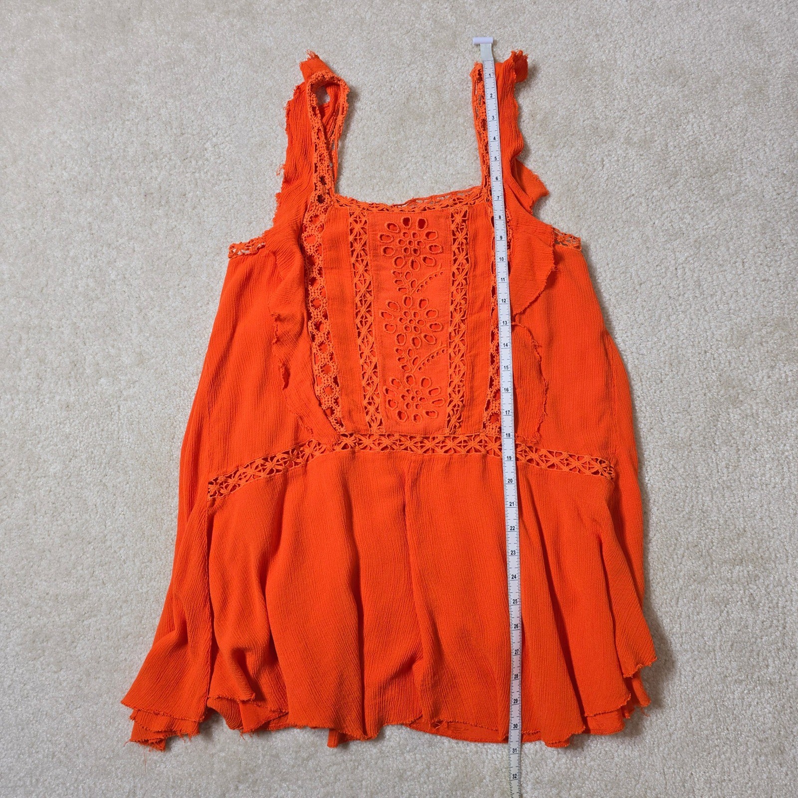 Free People Priscilla Coral Orange Crochet Lace Mini Dress Tunic Boho Festival