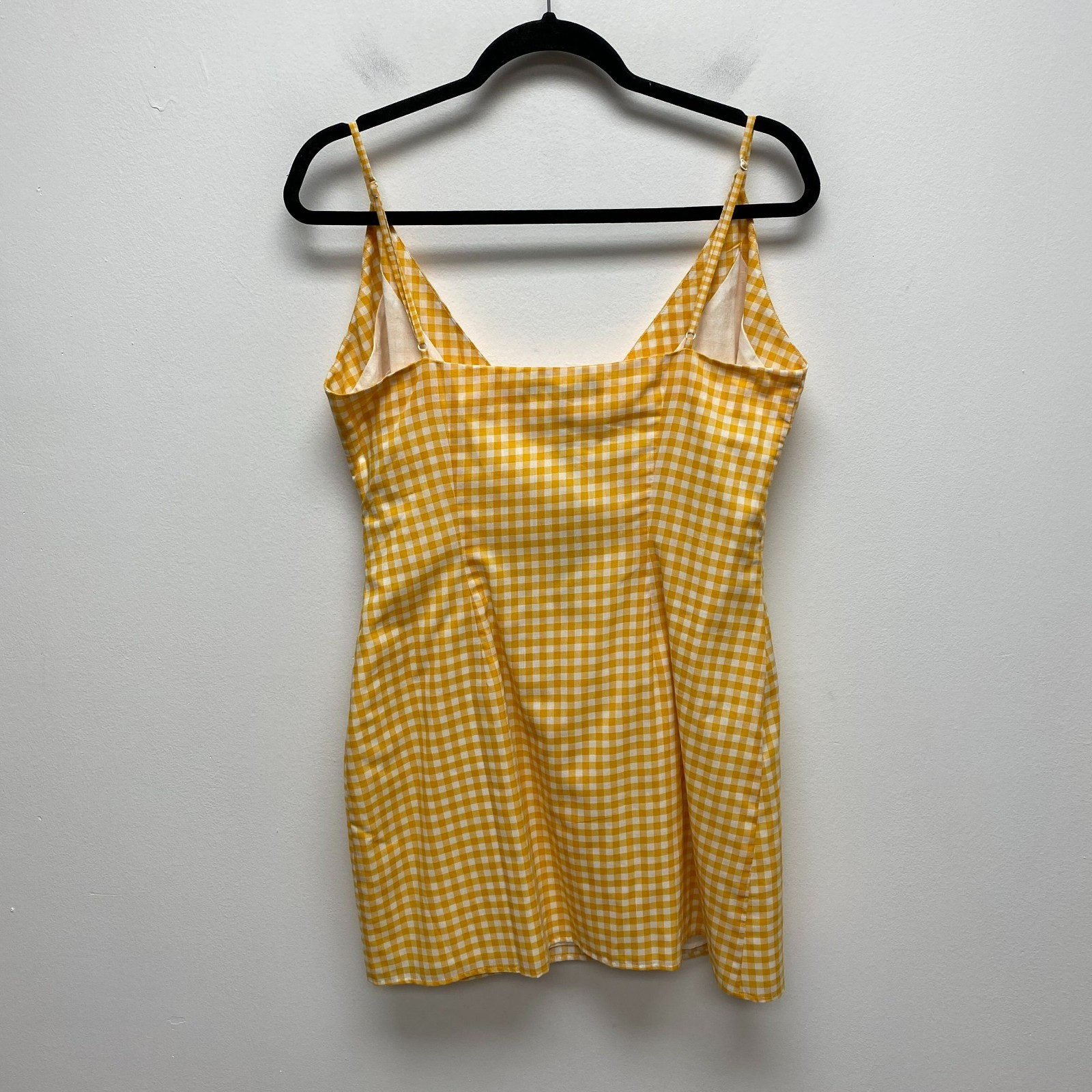 Lovers + Friends Womens Yellow Gingham Adjustable Strap Julian Mini Wrap Dress M