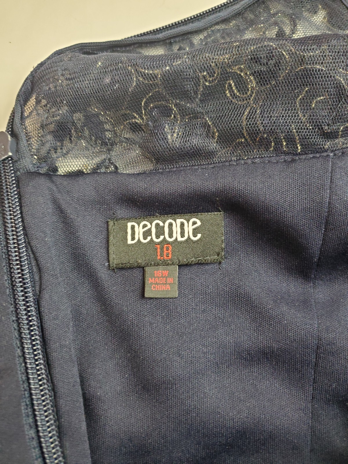 Decode 1.8 Formal Maxi Gown Dress Navy Size 16W Cap Sleeves Embroidered Top Mesh