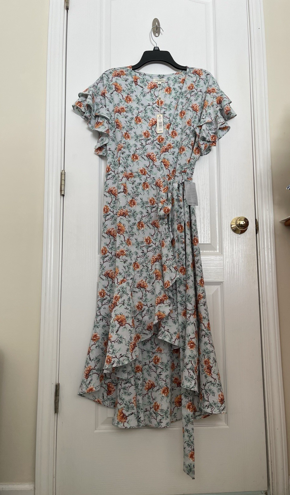 NWT $128 Max Studio Print Midi Wrap Dress In Blue Combo Size L Pretty!
