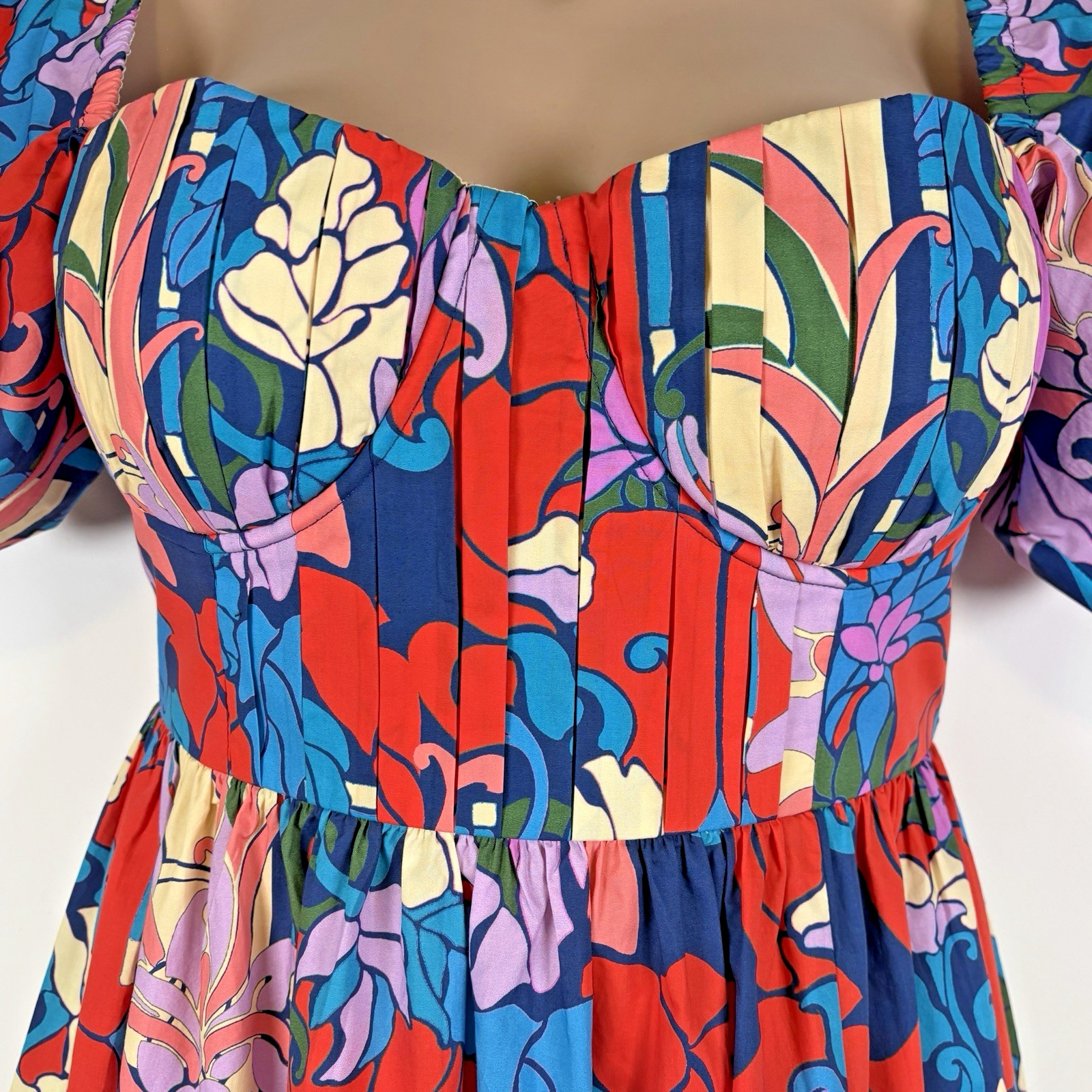 Tuckernuck Maxi Bustier Dress 12 Colorful Floral Underwire Puff Sleeves Cotton