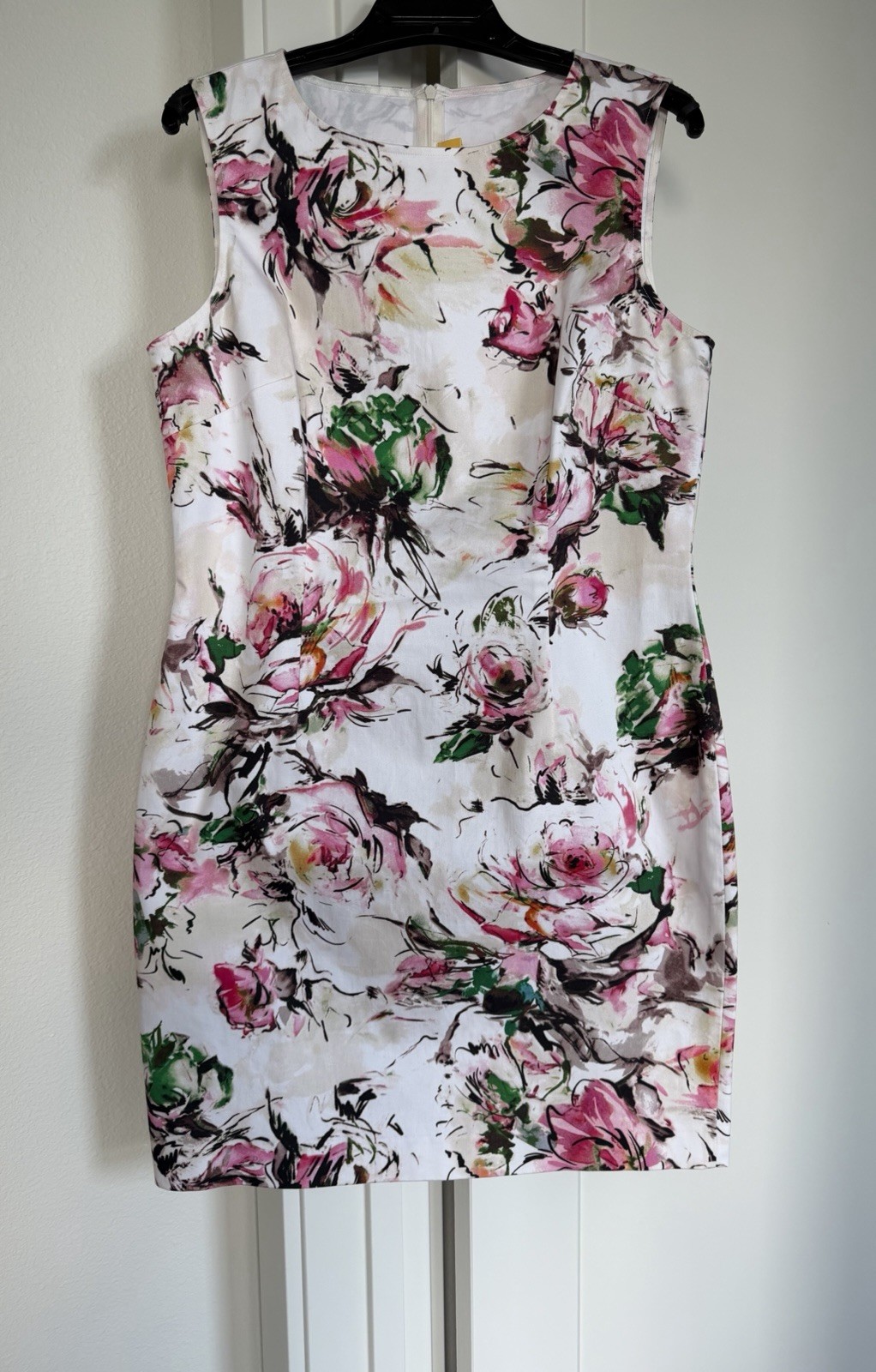 St John Watercolor Floral Cotton Blend Sheath Dress Size 10