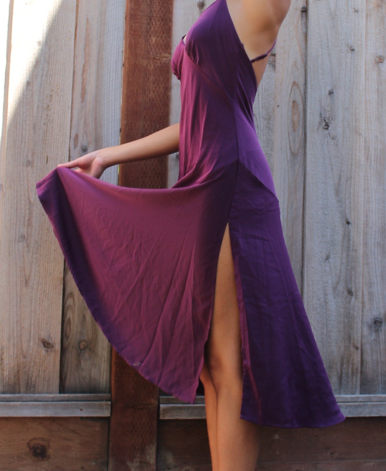 Vintage Purple V-neck Midi Open-back Formal Dress with Slit- Homecoming/Weddings