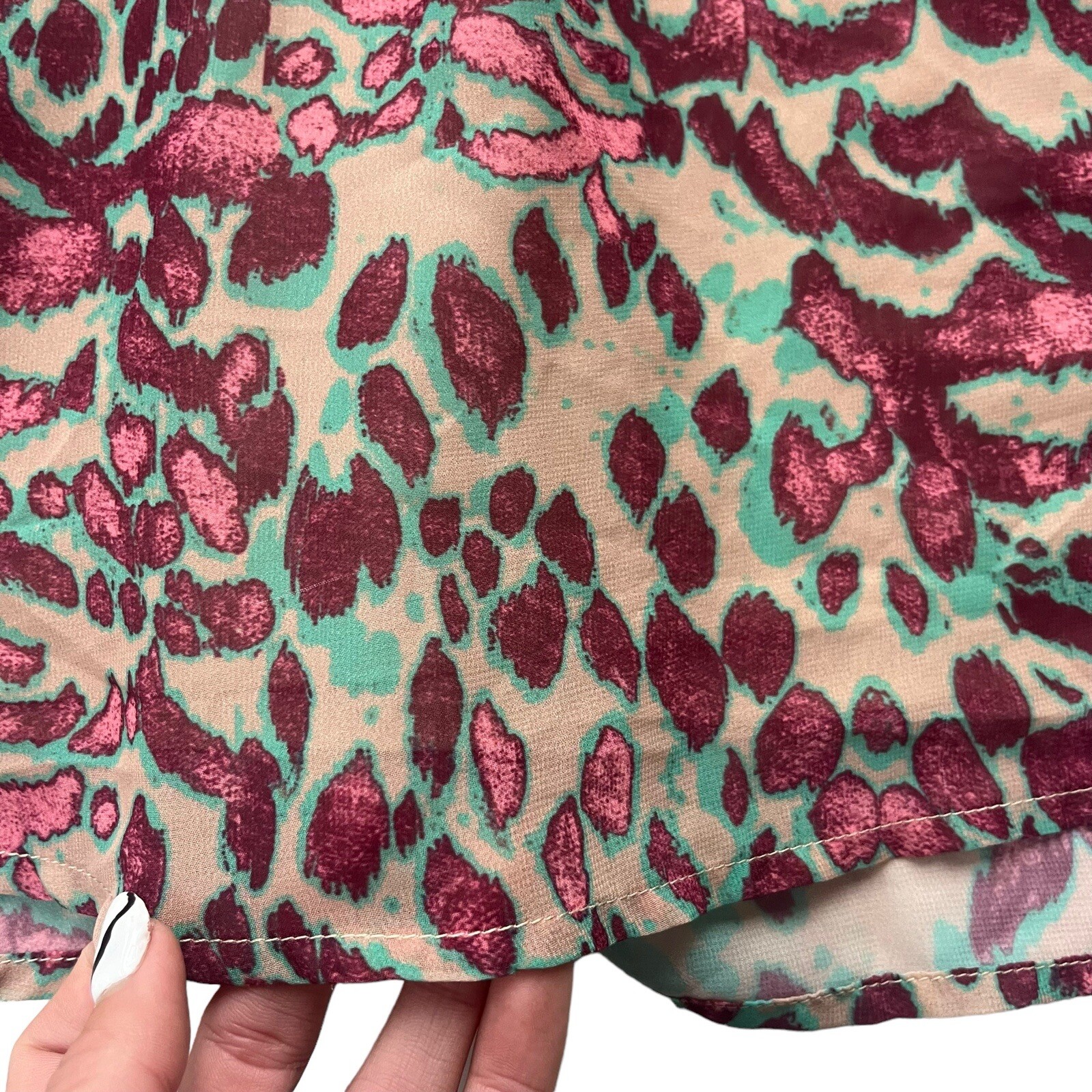 Miss Me Womens Size Medium Tan Teal Pink Animal Abstract Pattern Tank Mini Dress