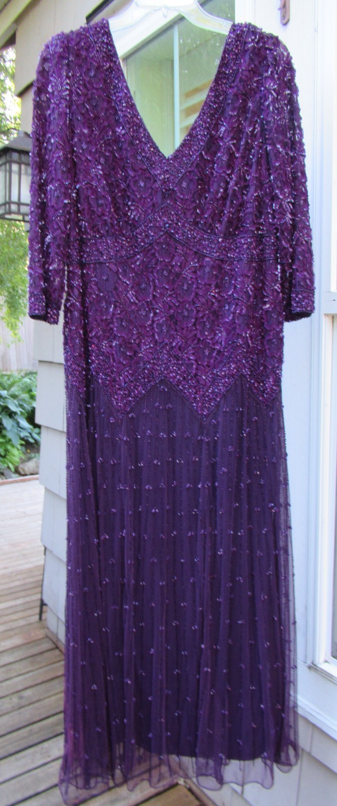PISARRO NIGHTS Purple/Eggplant Beaded Midi Gown, 16W – Lovely for MOB