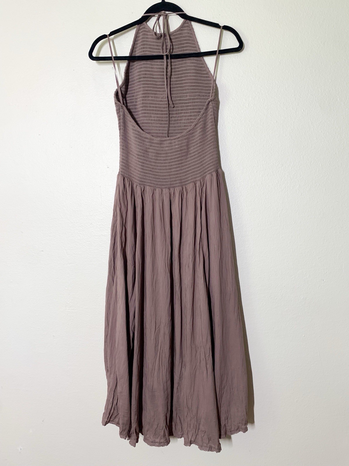 Little Moon Aritzia Highsmith Dress S Smocked Halter Deep Taupe Midi Pockets