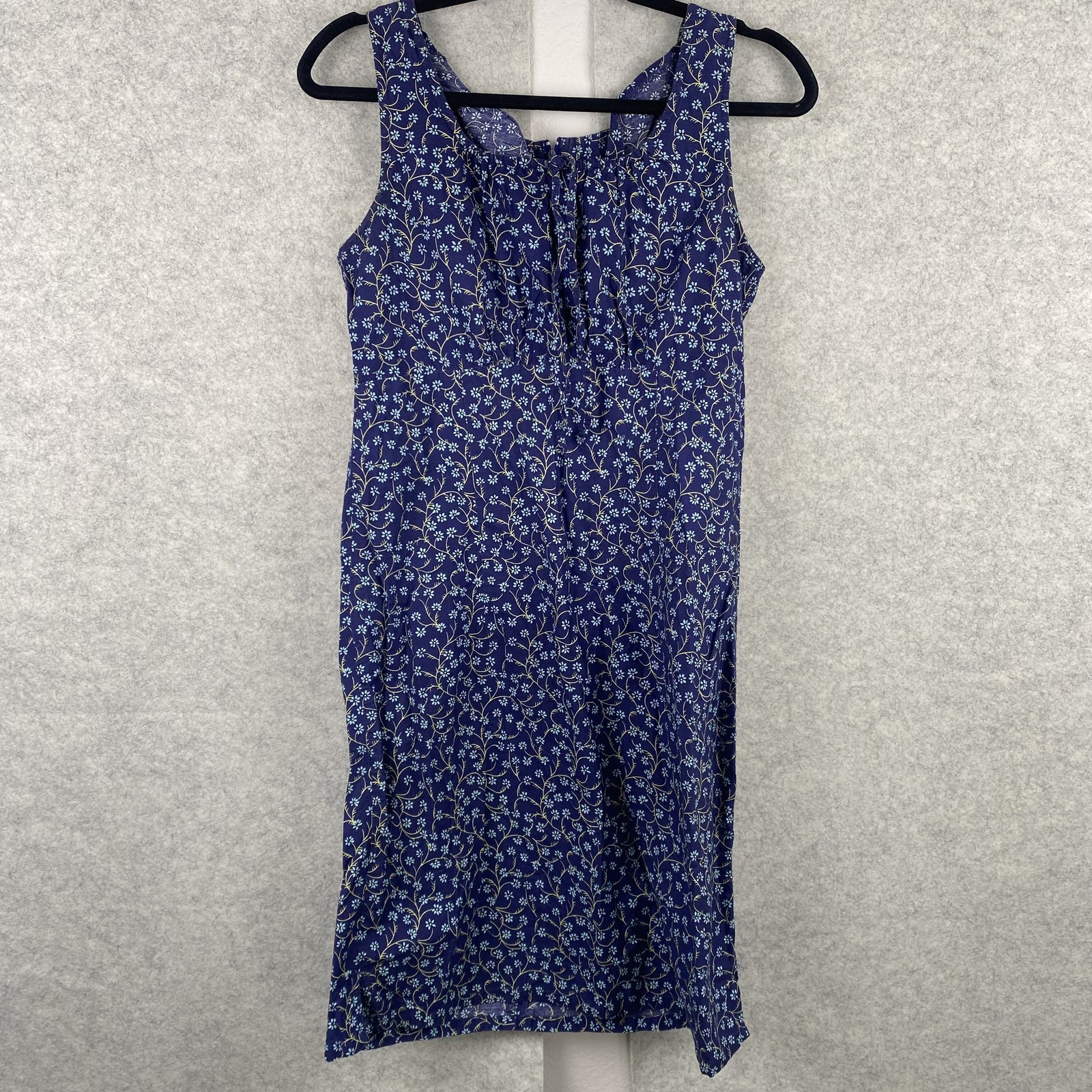 Faded Glory Dress Womens Medium Blue Floral Sleeveless Knee Length Sheath Cotton