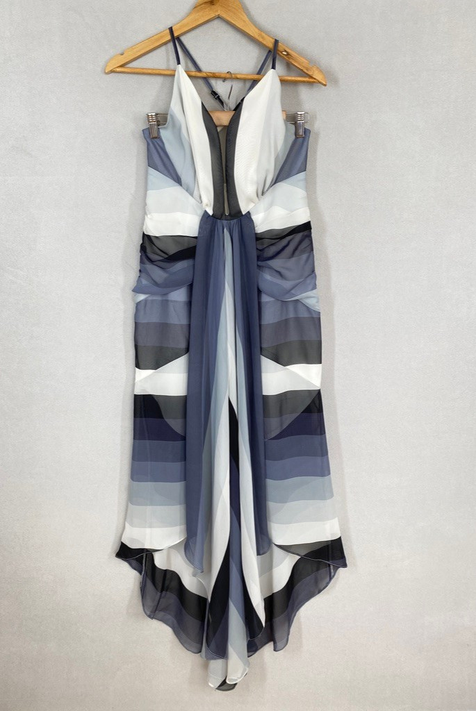 Shona Joy Horizon waterfall dress 10 BNWT grey midi cocktail romantic floaty