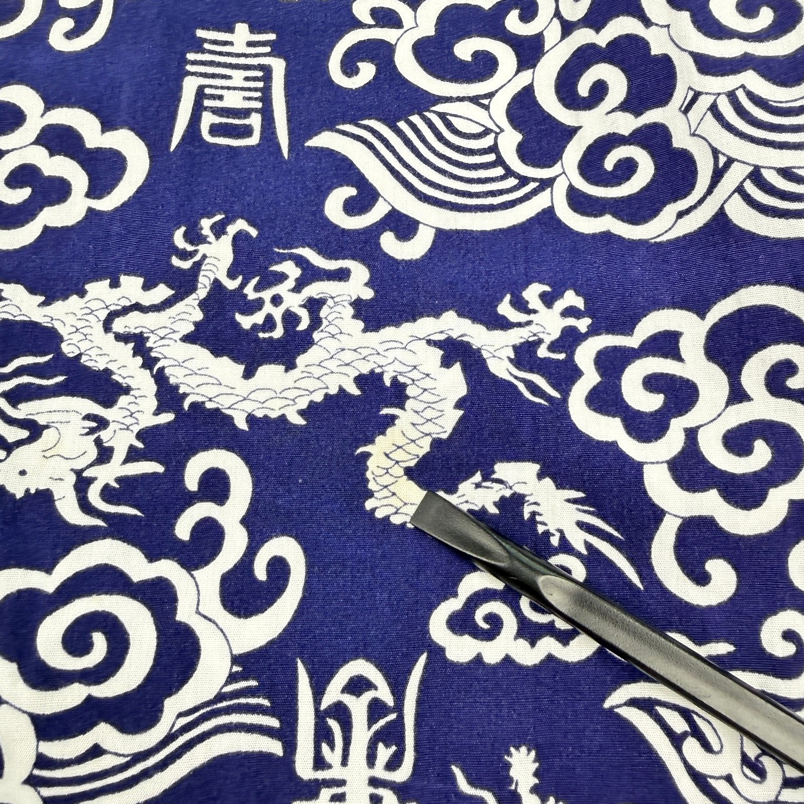 Vintage Chinese Style Maxi Dress Blue Dragon Print High Neck Asian Handmade