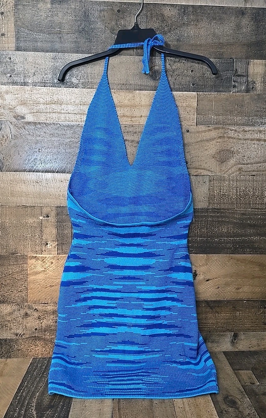 Halter Top Sundress Women Medium Blue Beach Coastal Nautical Boho Sexy Festival