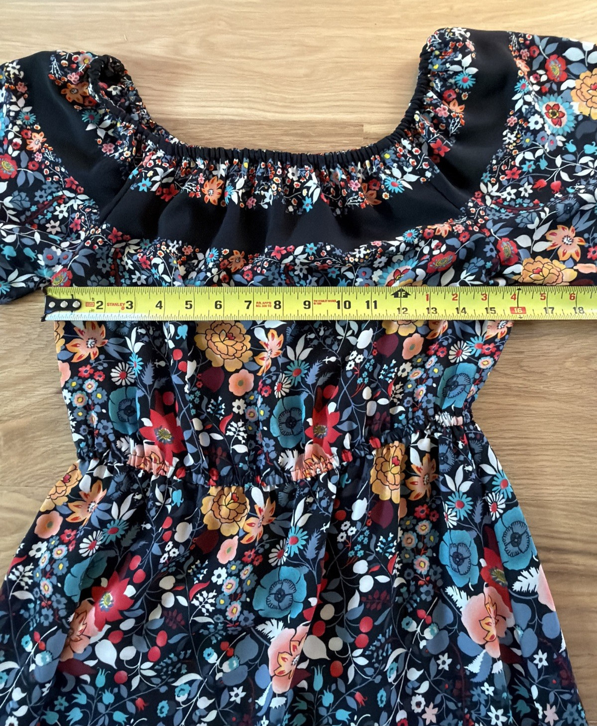 Loft Black Multicolor Dark Floral On / Off Shoulder Peasant Dress S Boho Hippie