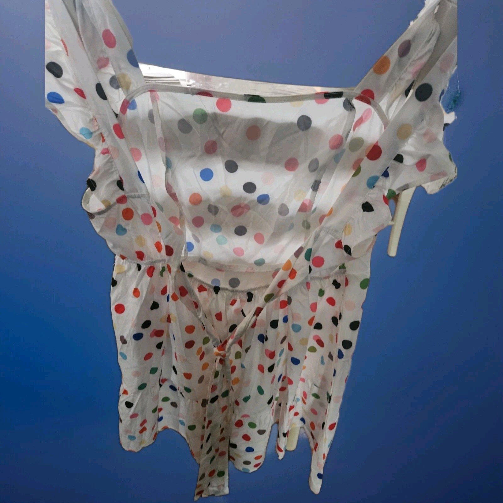 Shein Curve Polka Dot Party Dress Ruffled Sleeves Open Tie Back NWT summer