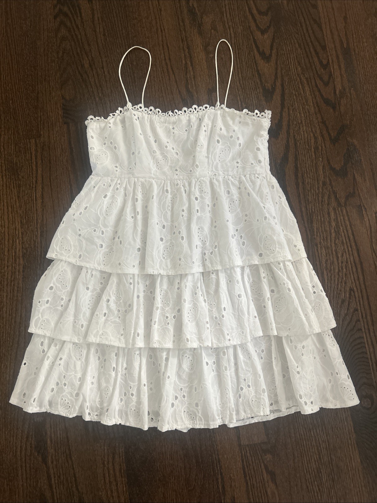Altar’d State Women’s size Large White Ruffle Eyelet Spaghetti Strap Mini Dress