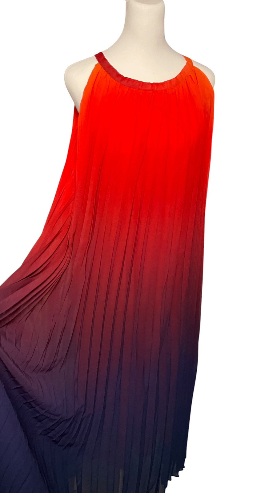 ChicWish Ombre Gradient Sunset Halter Pleated Maxi Dress Size M/L