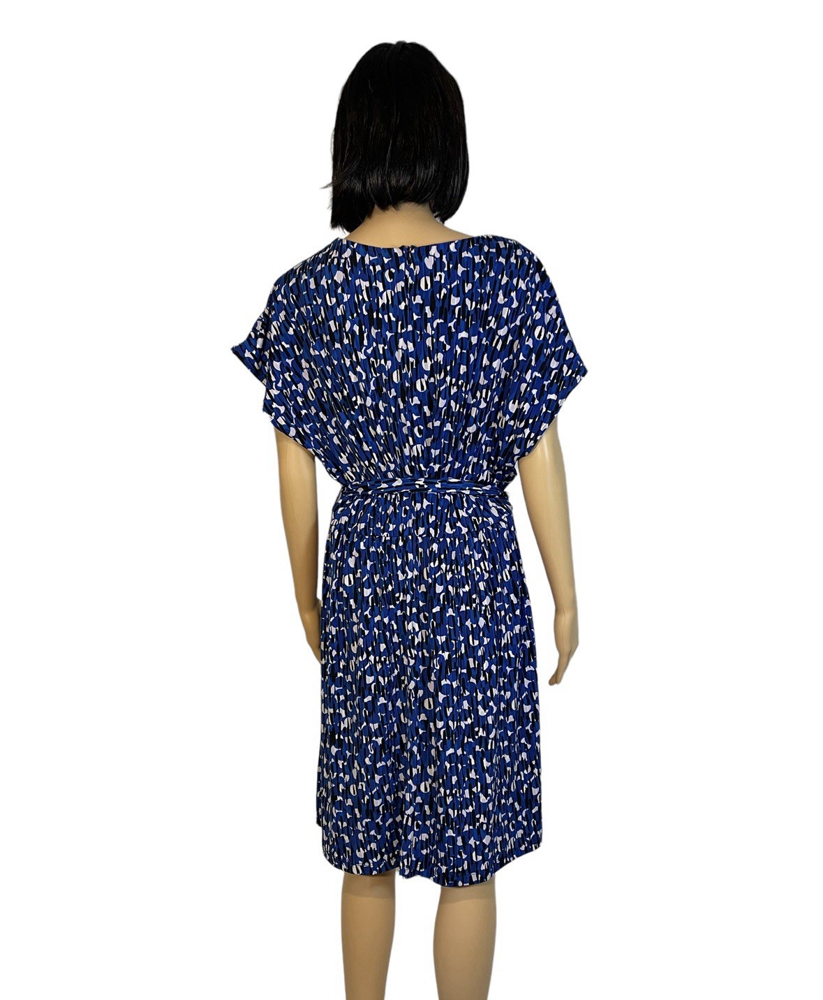 Coldwater Creek 14 Blue Print Polyester Knit Sleeveless Knee-length V-neck Dress