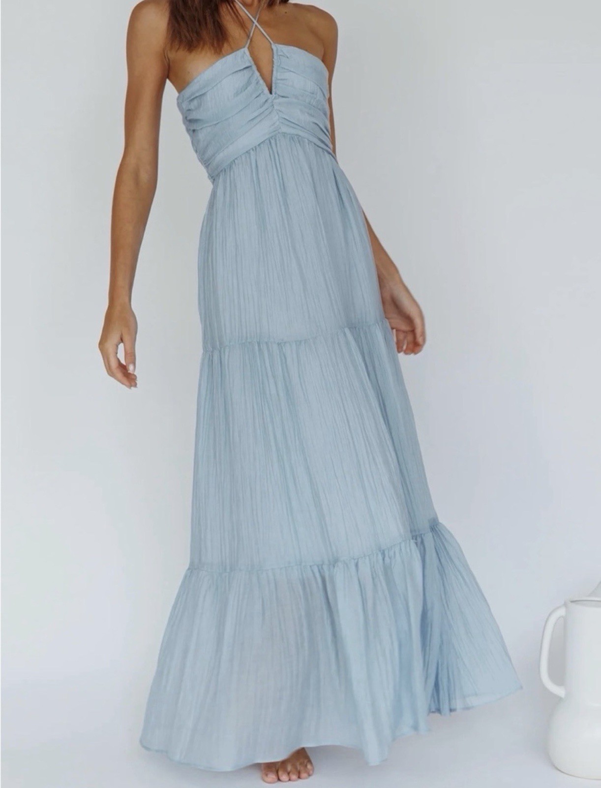 Selfie Leslie Asiah Halterneck Maxi Dress Ice Blue US 8 Med New W/ Tags Sold Out