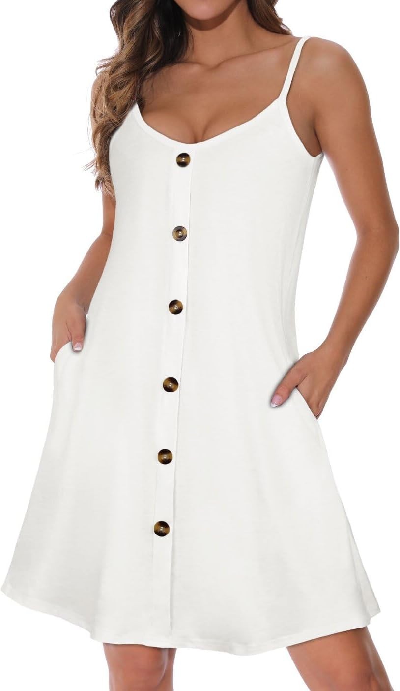 Summer Dresses for Women Spaghetti Strap Button down Casual Sundress Beach Cover