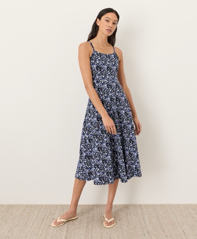 Pact Dress Women’S Fit & Flare Midi Dress Large, Regular Navy Floral NWOT